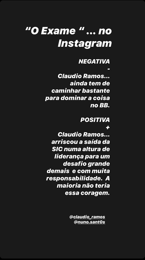 da_silba's tweet photo. “O EXAME” ... critica de televisão diária no Instagram. https://t.co/s0fqh5I4j2