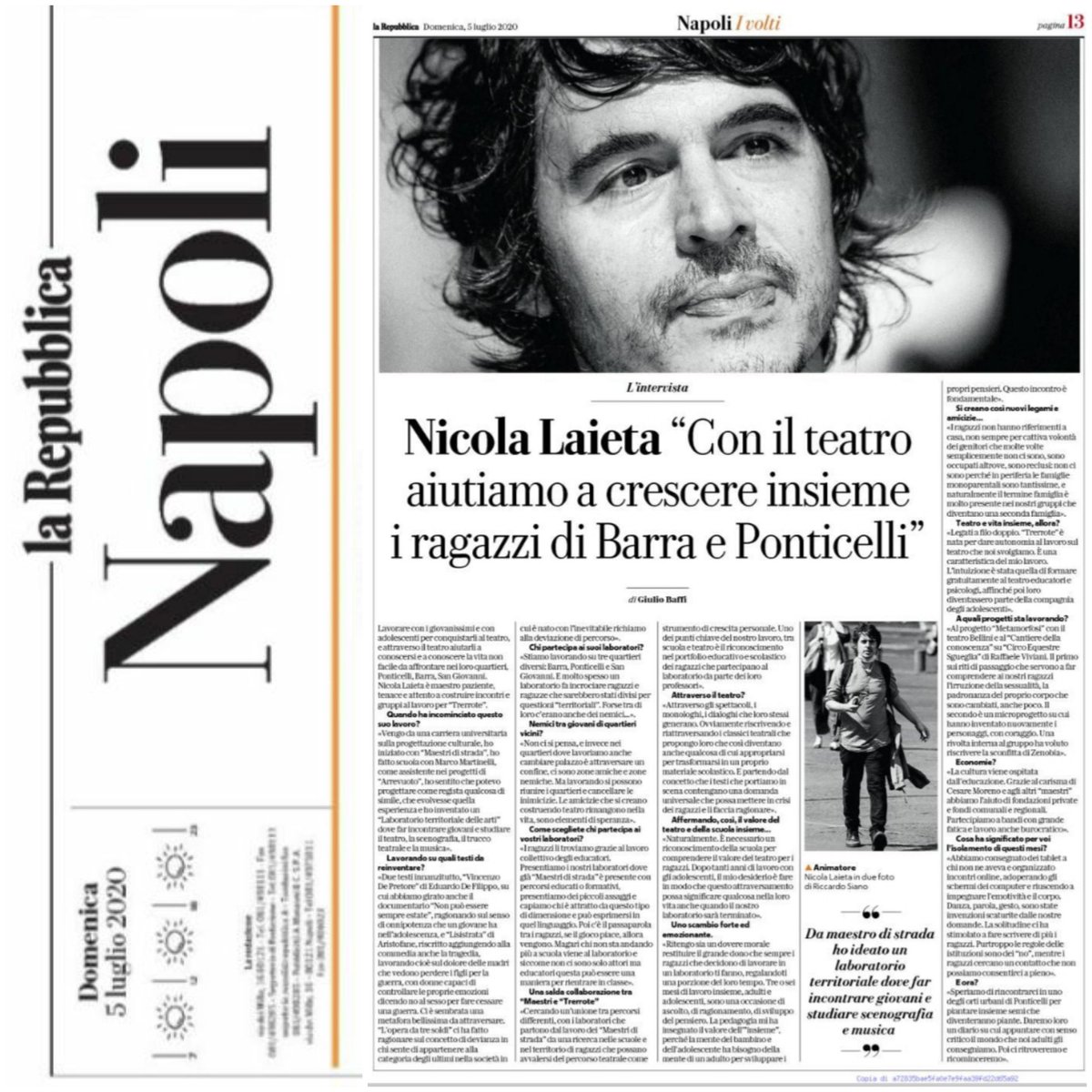 Oggi su <a href="/rep_napoli/">Repubblica Napoli</a> si parla del nostro lavoro con <a href="/maestridistrada/">Maestri di Strada</a> e di cosa significa per noi fare #teatro 
#rassegnastampa