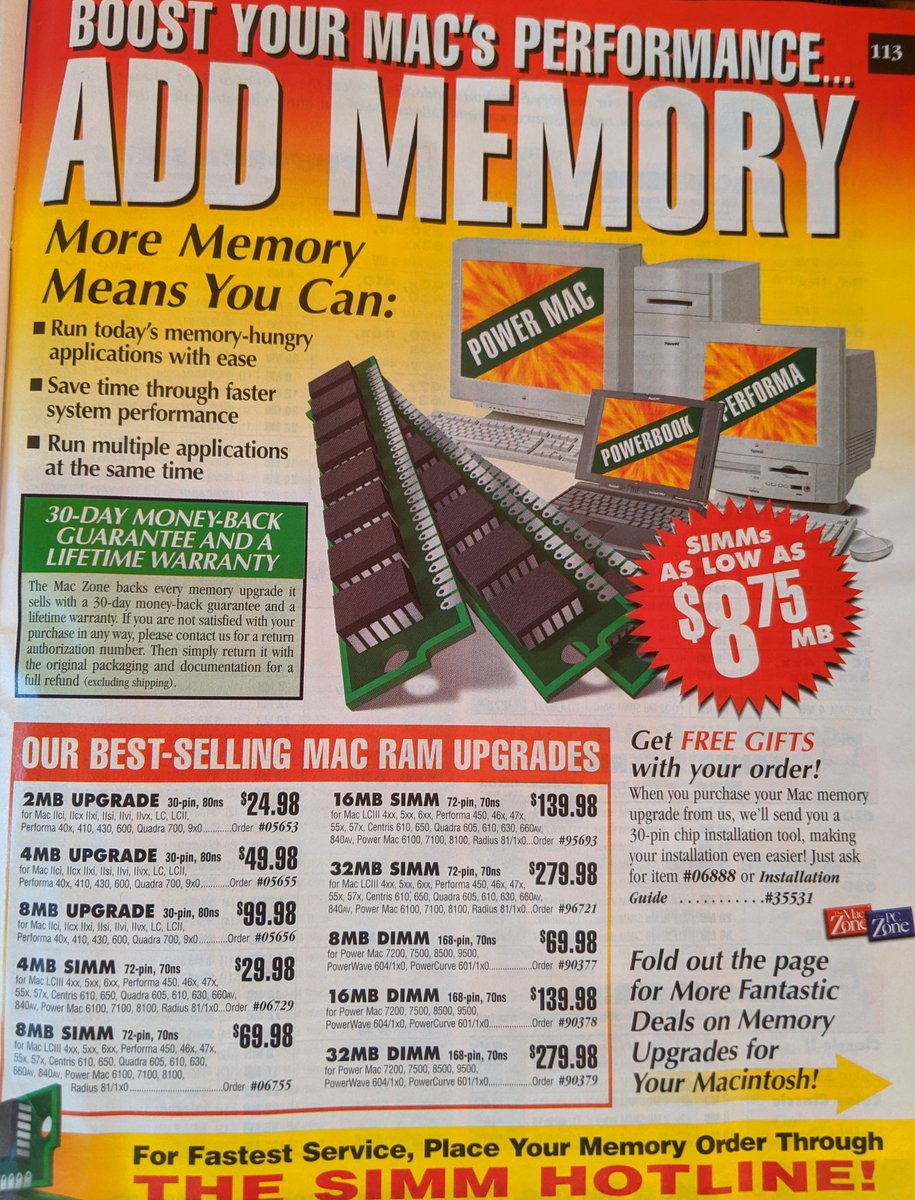 Spent some time this weekend cleaning out old papers and found a 1996/97 catalog from The Mac Zone. Thought the RAM was most interesting until I realized: buying $1,495 in '96 Apple stock would return ~$780k today.