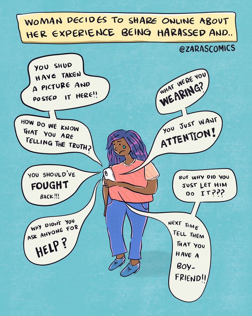 zara_fayaz's tweet photo. There is no right or wrong way to respond to harassment. Stop being an asshole to victims of abuse! #zarascomics https://t.co/jDwx3htFTE