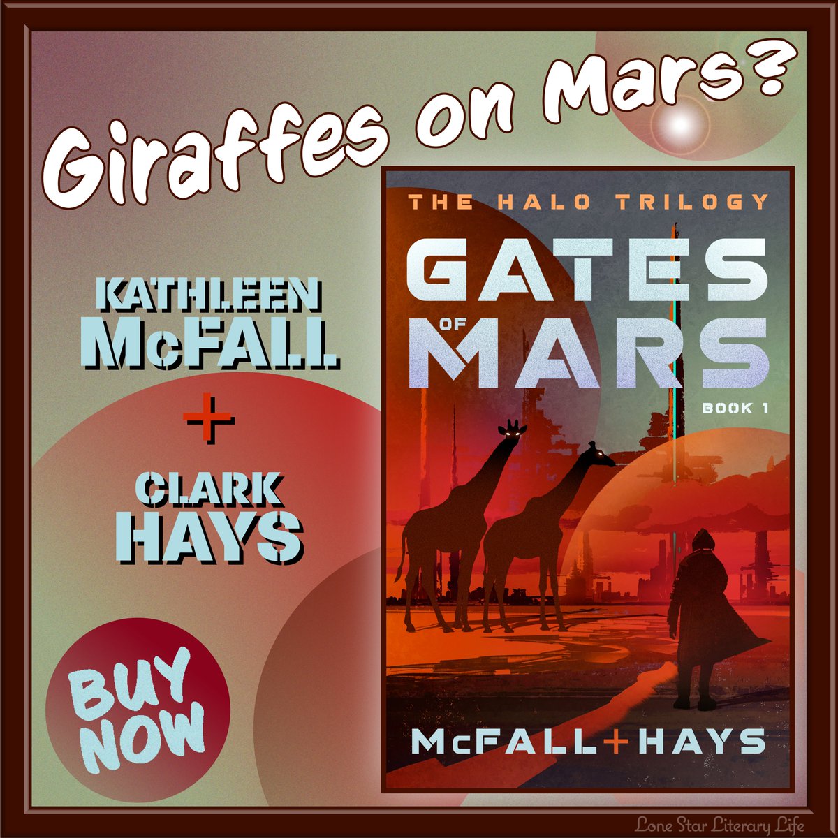 kristinethall's tweet photo. Giraffes on #Mars? #newrelease GATES OF MARS: HALO TRILOGY, ONE by @cowboyvamp &amp; @HaysCD on #LoneStarLit Tour + #WIN the FULL The Cowboy and the Vampire collection &amp; a 1st Edition Copy w/@pumpjackpress! #SciFi #hardboiled #detective #gatesofmars #Space https://t.co/50xhGhz15V https://t.co/9yljcnazro