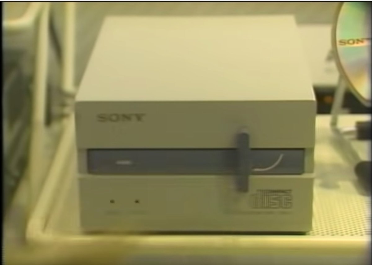 Or an Epson watch computer! Or HP-UX!But what's really important here is the CD-ROM, displayed by Sony."It is a very high-storage read-only system, capable of storing 540MB using audio CD technology. Eventually they will be inexpensive because of that."