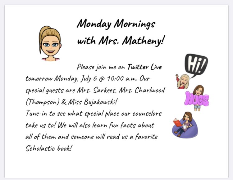 wresWildcats's tweet photo. Please join us tomorrow at 10:00 am! We have 3 special guests...WES counselors π€© ππΌ ππ!! #WESsummerFUN https://t.co/E69koDYsFm