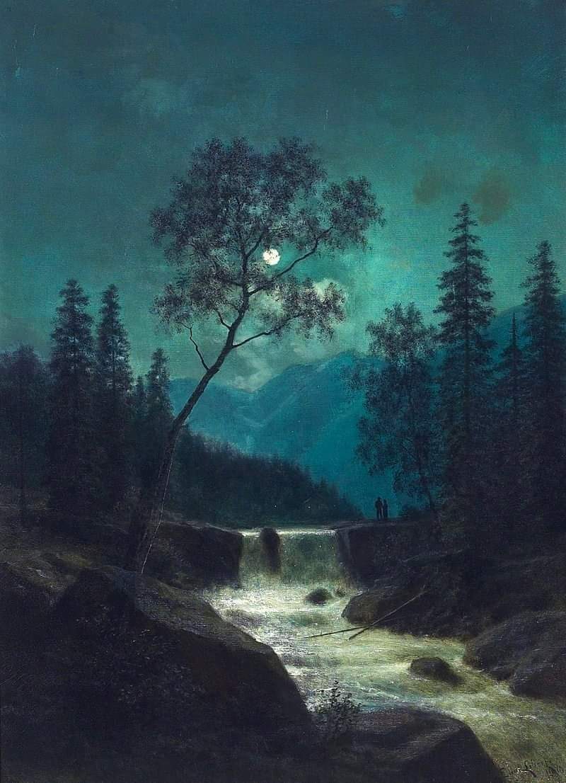 Mountain Landscape in Moonlightby Georg Emil Libert