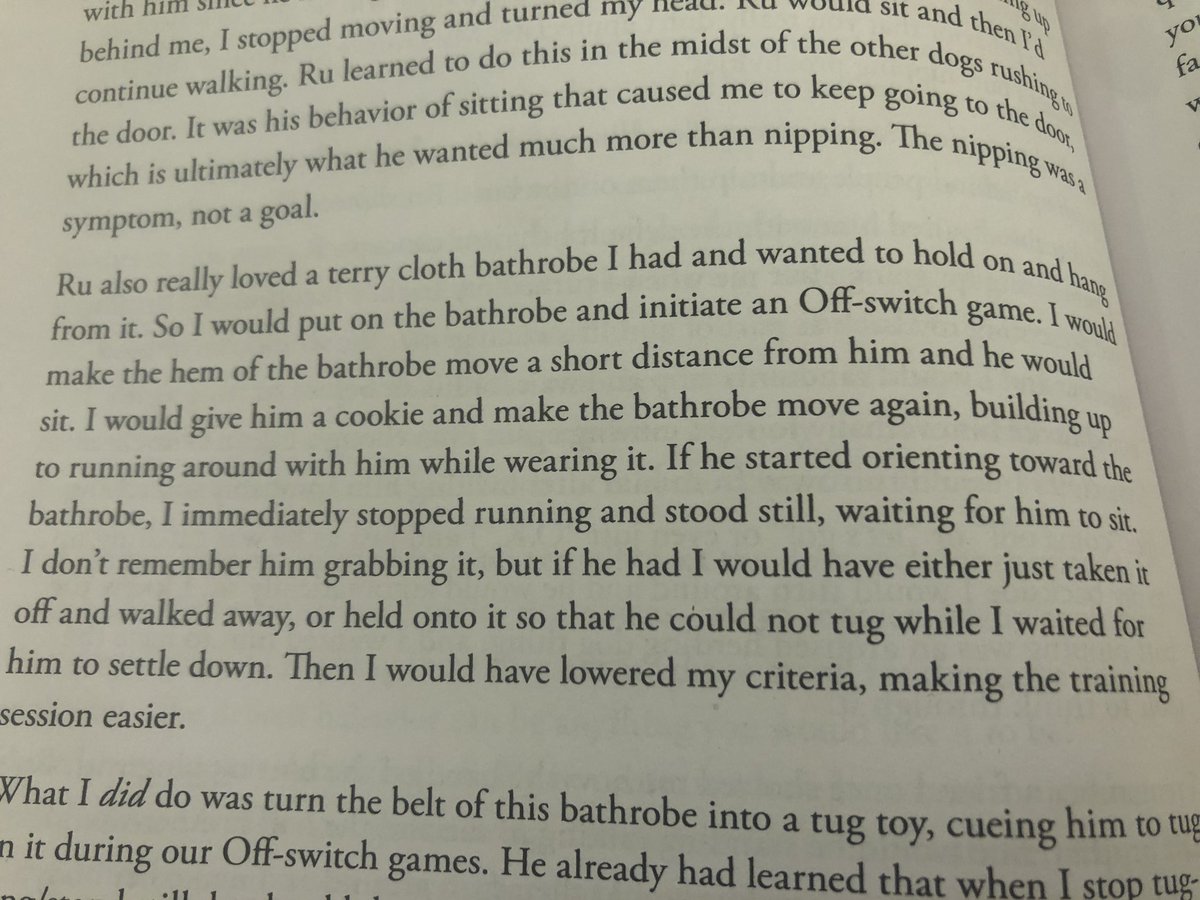 I also very much enjoy these descriptions of how to productively deal with dogs that like nipping or attacking human clothes. Same principles:-practice below threshold-make sure the dog has a pretrained toolbox for regulating arousal and interrupting reactive behavior