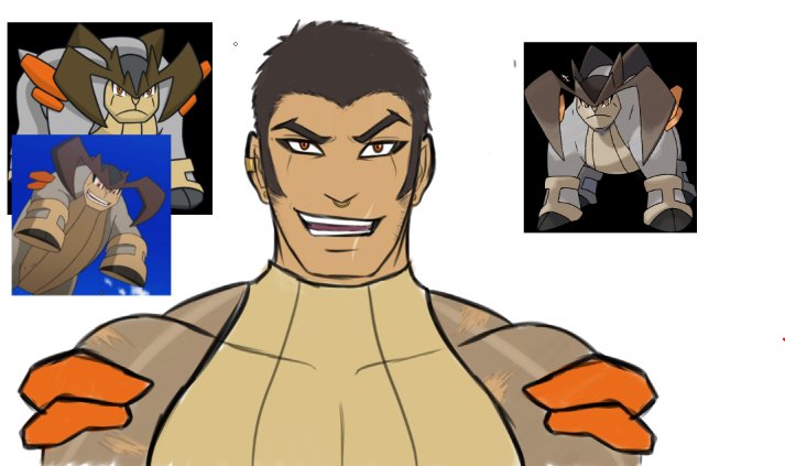 Tyr, pokemon gijinka. he is an absolute beast of a man, like 7 feet tall and buff and loud and boisterous he owns his own underground fight club, just for kicks, and trains fighters to fight under him. pan, prefers men