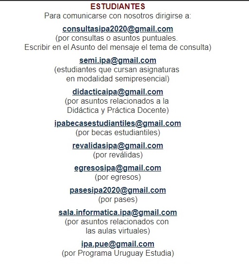 ipaenred's tweet image. Direcciones de correo de interés para estudiantes.
#IPA2O2O