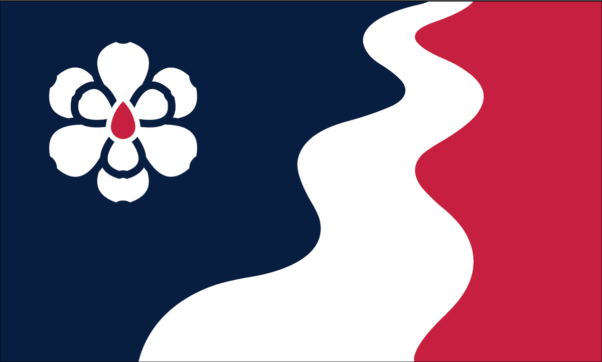 SFfogGoldFlag's tweet photo. The Mighty Magnolia Flag by @chasequarterman also includes the river and state flower but no stars. This is one of my favorite designs, but I'd prefer a different flower. #mightymagnoliaflag #newmsflag #mississippiflag https://t.co/jCqRvVkUwn