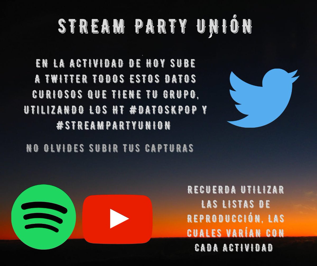 1the9Colombia's tweet photo. #STREAMPARTYUNION
Iniciamos con nuestra cuarta actividad, en la cual te pediremos que compartas esos datos que tiene tu grupo. Lo olvides adjuntar tu captura del stream.

LISTAS DE REPRODUCCIÓN
YOUTUBE
📌 https://t.co/QhjJRbGXPC
SPOTIFY
📌 https://t.co/cbPCg8YC27 https://t.co/RRQFLnbsPl
