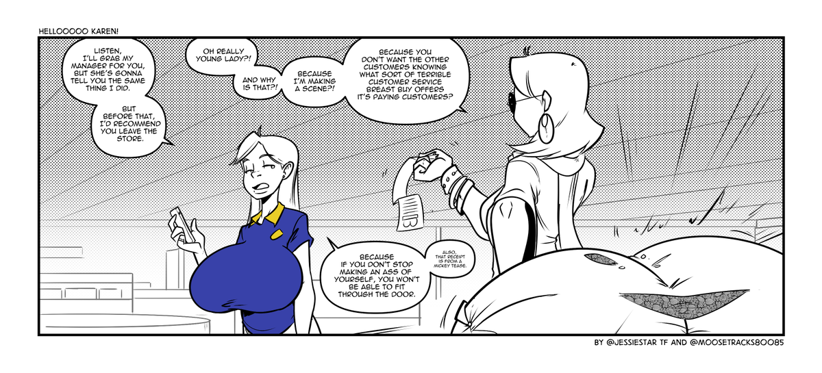 BreastBuyComics's tweet photo. Breast Buy SIDEboobSTORY one

Yes we get Karens

And yes they can act like huge asses

But what they don't know... is we have a Tiffany

Story: on Deviant Art https://t.co/AoCcOkXYnb https://t.co/XLqZbtkPlc