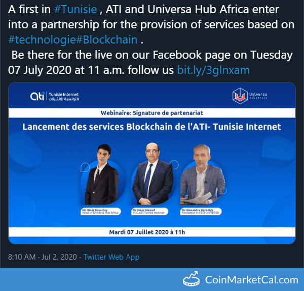 cmcal_bot's tweet photo. 🆕 New Universa $UTNP event! 
 
07 July 2020 
Partnership Livestream  
 
Source: https://t.co/nxeFTrDk2f https://t.co/wD19XUo7re