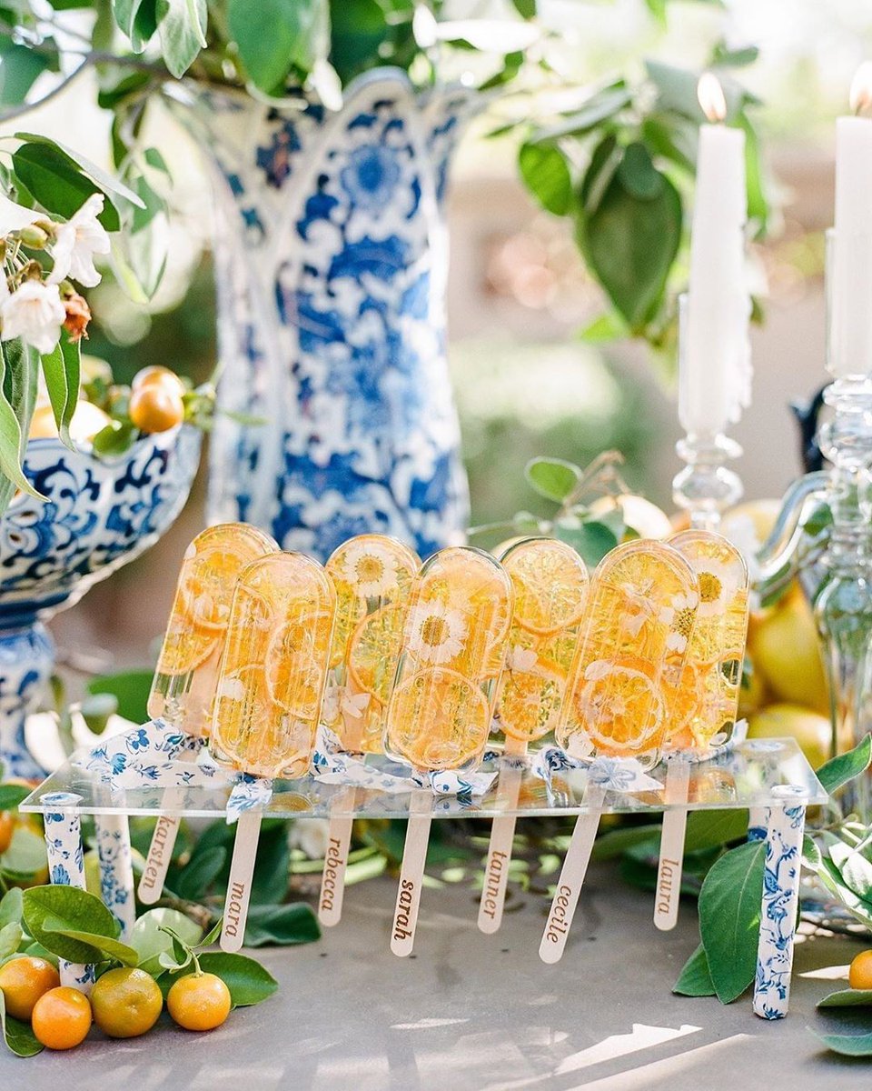 "These 'popsicles' are both keepsakes and escort cards - the back of the popsicle stick has the table assignment. I couldn’t be more thrilled with how they finally came to life!" ☀️  -Cecile's Paper Co. {Rebecca Yale}