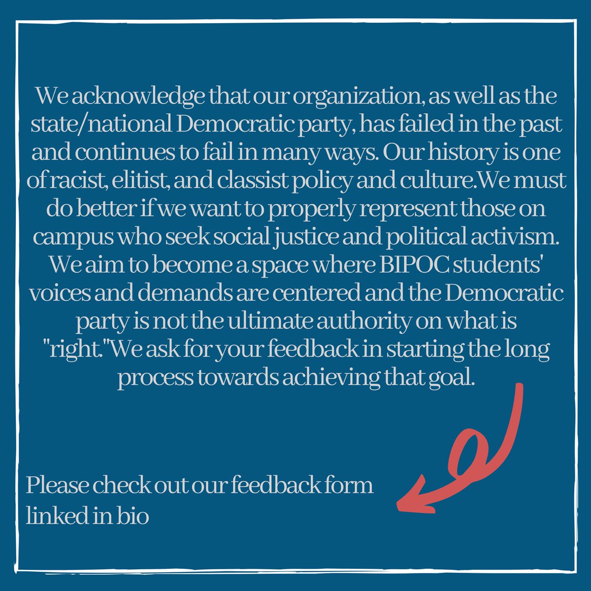 MHCDems's tweet photo. We want to hear from you! Please fill out our feedback form so that the MHC Democrats can work towards our goal of properly representing those on campus who seek social justice and political activism! Here is the link: https://t.co/p678VQwJyW https://t.co/RW0i6zRDCA
