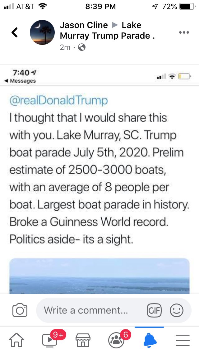 InGodWeTrust33's tweet photo. The Lake Murray Trump Boat Parade broke the record in the Guinness World Records for LARGEST Boat Parade ever‼️#lakemurraytrumpboatparade #lakemurrayboatparade #lakemurray #SCforTrump
@realDonaldTrump https://t.co/skn9g7v71w