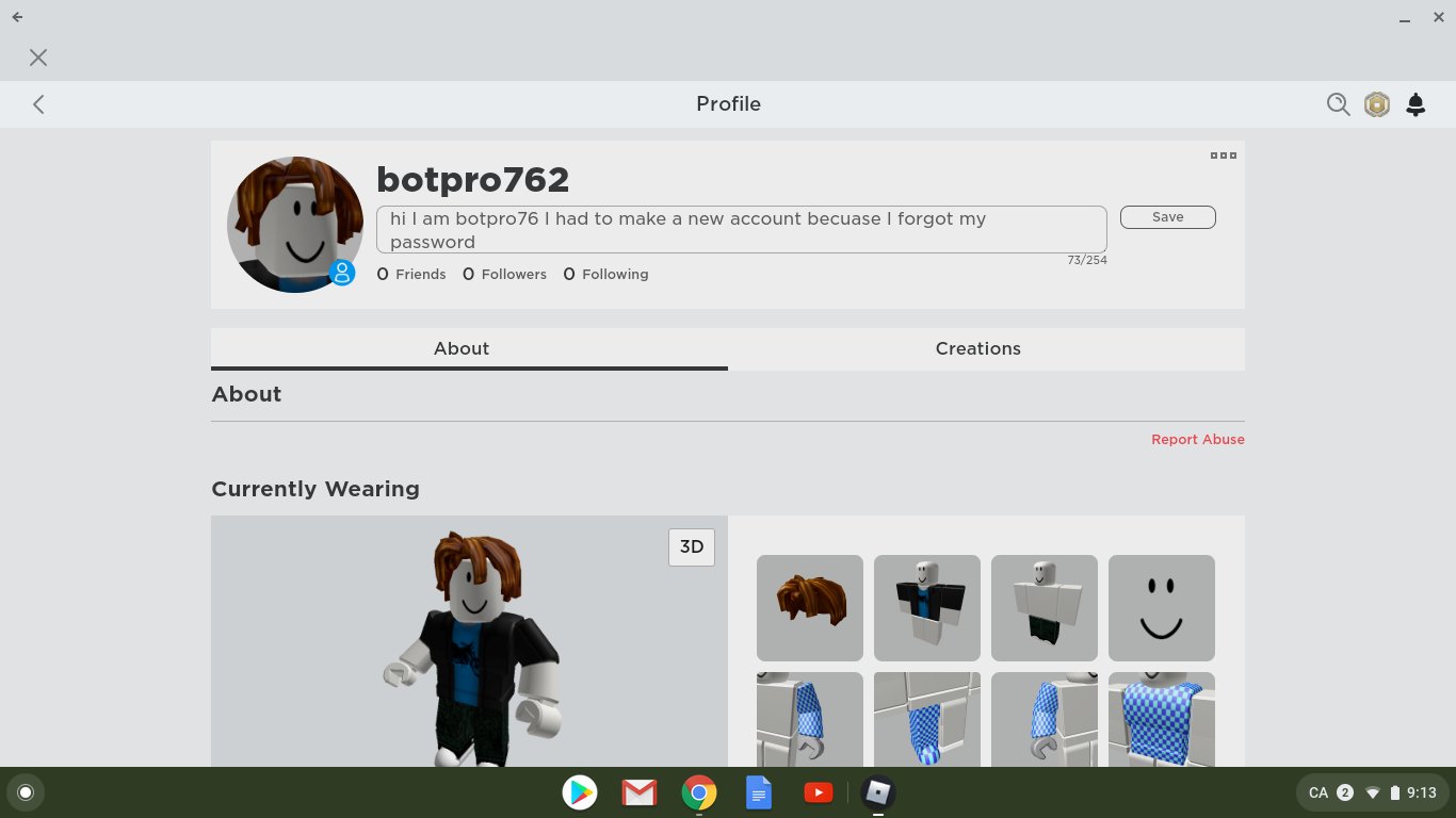 Botpro76 🇨🇦 on X: I had to create a new roblox account becuase I forgot  the password on my old account D:  / X