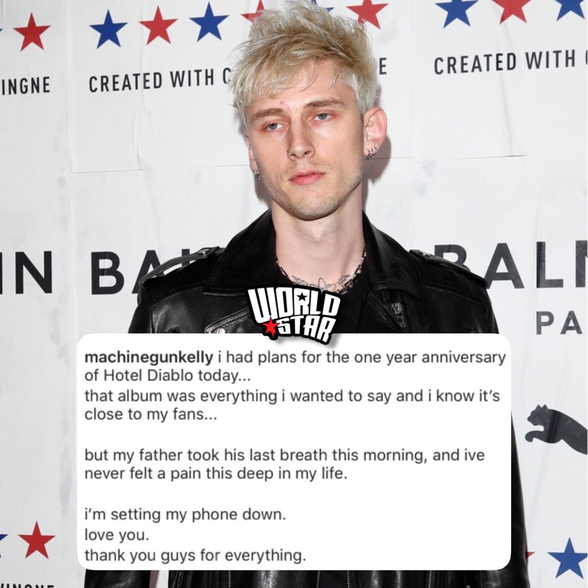 WORLDSTAR's tweet photo. Our thoughts and prayers go out to #MachineGunKelly on the loss of his father earlier today 🙏 @machinegunkelly https://t.co/NyN4BRWZDK