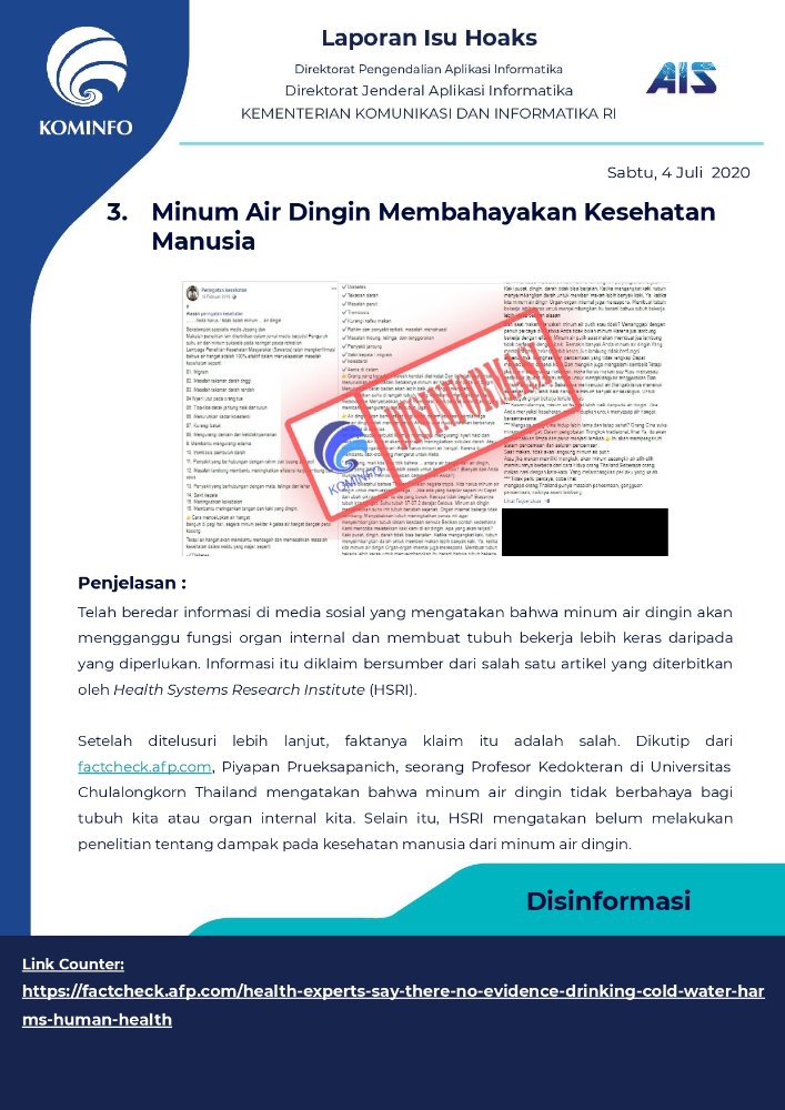 ppid_sukoharjo's tweet photo. LAPORAN ISU HOAKS, 4 JULI 2020
@ganjarpranowo
@provjateng
@ppid_jateng
@kominfo_jtg
#ppid
#ppidskh
#ppidskh2020
#isuhoaks
#isuhoaks2020
#LawanCovid19
#JagaJarak
#cucitanganpakaisabun
#pakaimasker
#NewNormal2020 https://t.co/X1RHlCbFfh