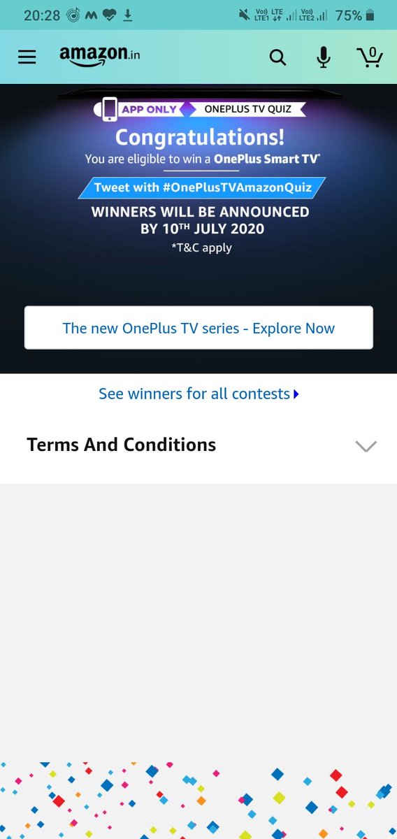 Gauravk51501156's tweet photo. #OnePlusTVAmazonQuiz 
Well tweeting for the first time
H've been playing Amazon's quiz for 1.5 years. Yet didn't win a prize https://t.co/DeLQVFINIE
