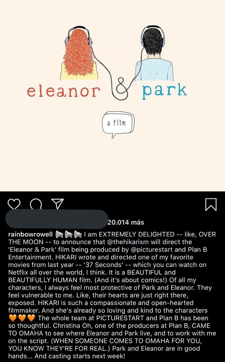 mrswestvincent's tweet photo. AAAAAAAAAAH FINALMENTE HAY DIRECTOR PARA ELEANOR &amp; PARK!!! Amo esta historia,es desgarradora,pero supo llegarme. Cuando se estrene esa película,seré solamente lágrimas. 
Ver unos de tus libros favoritos siendo llevado a la pantalla es el placer más grande para un lector. ❤️❤️ https://t.co/6mn9zXBE8X