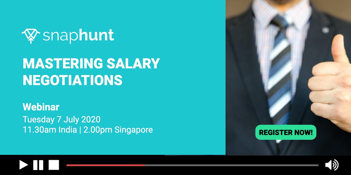 snaphuntjobs's tweet photo. 'What are your #salary expectations?' 
Has this question ever stumped you? Learn #strategies to tackle this and more in this #masterclass. Happening tomorrow, don't miss it! #Register now: https://t.co/zVF2bgFNEX

#salaryexpectations #jobinterviews #interviewtips #career #Advice https://t.co/OegoevyU1p