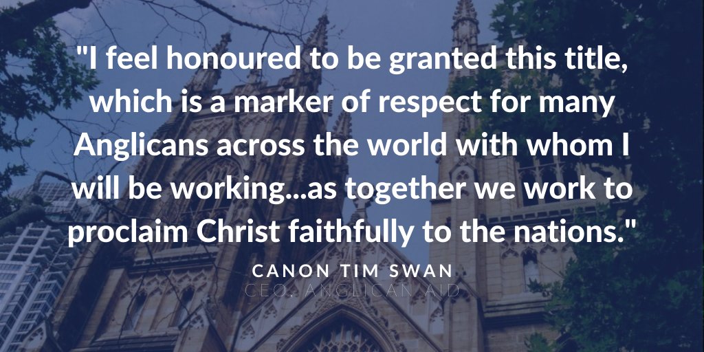 AnglicanAidSyd's tweet photo. Anglican Aid CEO Tim Swan appointed Honorary Canon of St. Andrew’s Cathedral. https://t.co/joo4eFm8Ut
@SydneyCathedral @gafconference https://t.co/9swIvDMTnT