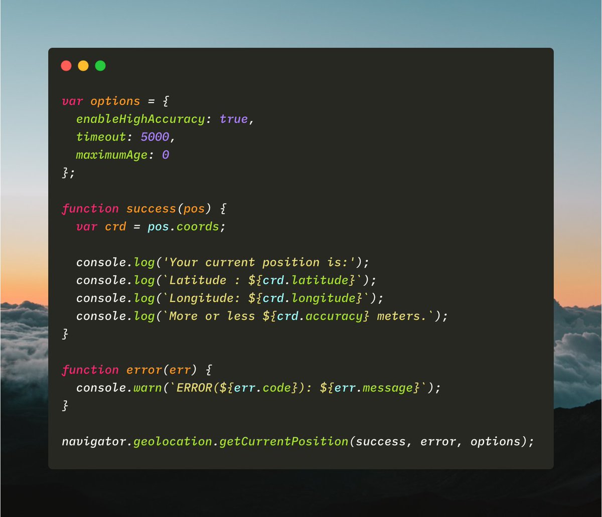 arufian_b's tweet photo. How to get latitude and longitude position from browser.
Learn more here: https://t.co/hYmXmTyI6W
#javascript #programming https://t.co/PLGqnMbboQ