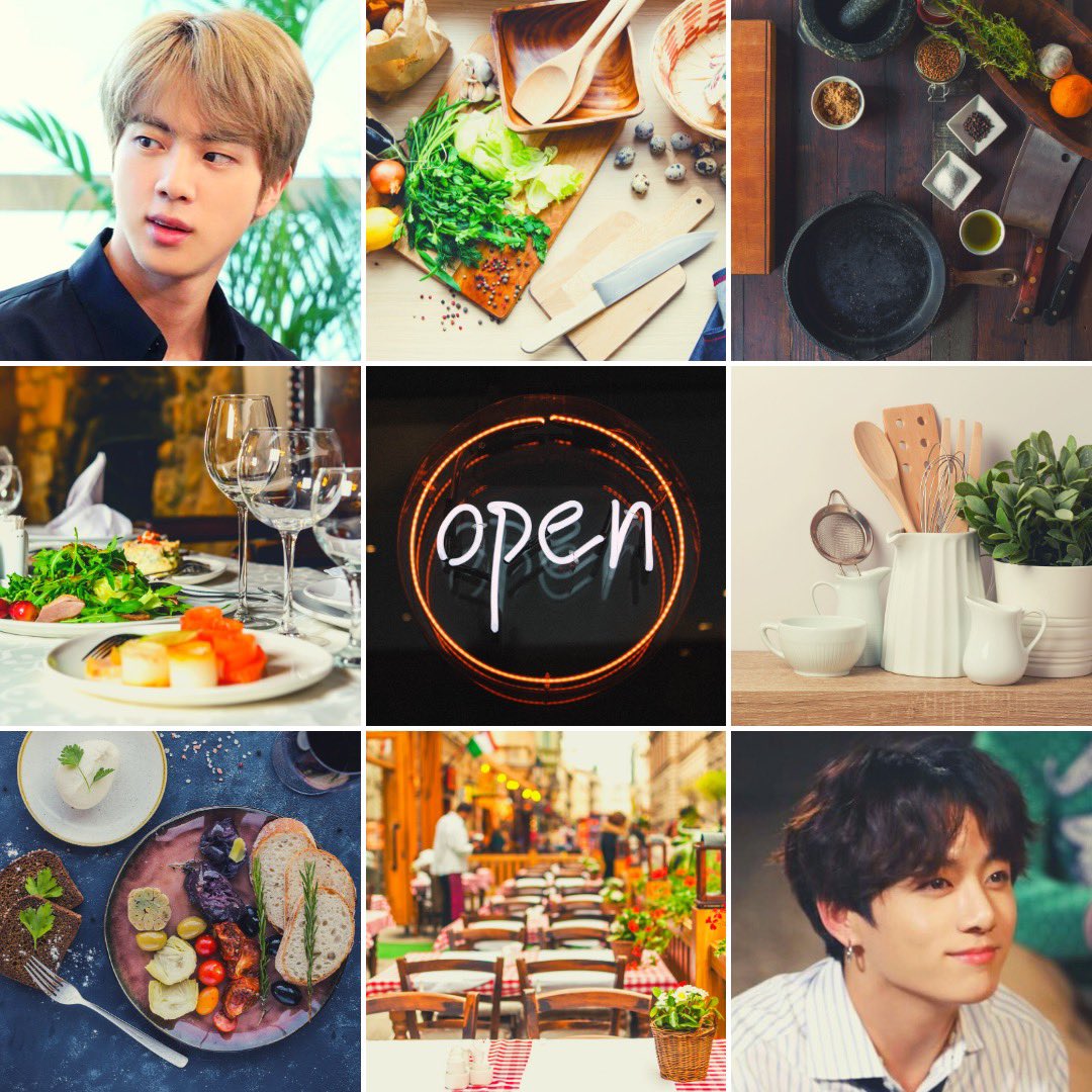 JINKOOK AU | 𝚒𝚗𝚝𝚘 𝚝𝚑𝚎 𝚏𝚒𝚛𝚎 where JK, who knows nothing about cooking, charms his way into being SJ’s sous chef. too bad for SJ, JK has been hired by YG, SJ’s rival, to steal the secret recipe for his famous bechamel sauce—the signature staple at SJ’s restaurant.