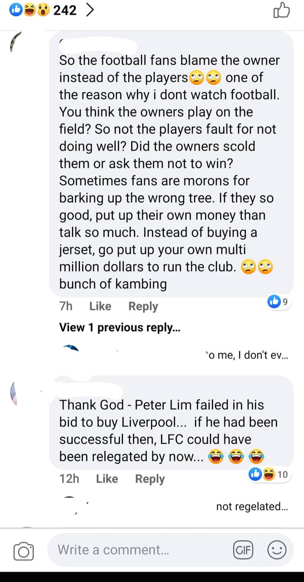 You might ask what has a Singaporean LFC fan have to do with Valencia's ownership?1. The people in question are Singaporeans and I would like to stress we do not behave in such a haughty manner.2. I'm disheartened to see netizens with no football knowledge commenting. (20/25)