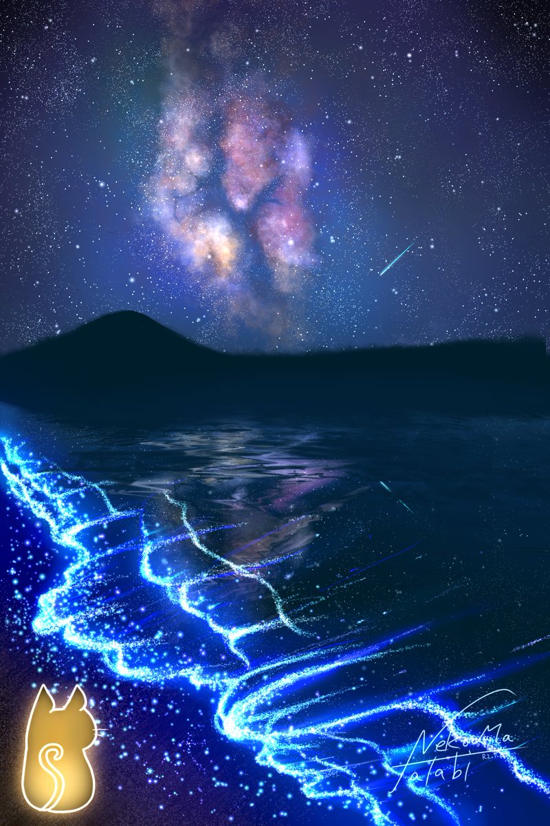 猫 未勝々火 ねこ またたび 𓃠 有償依頼受付中 ネコと海ほたると夜空 デジタルと同時に指描きを初めて約5ヶ月 ここまで描けるようになりました 応援してくださってるフォロワーの皆様本当にありがとうございます 皆様の応援がとても励みになっ