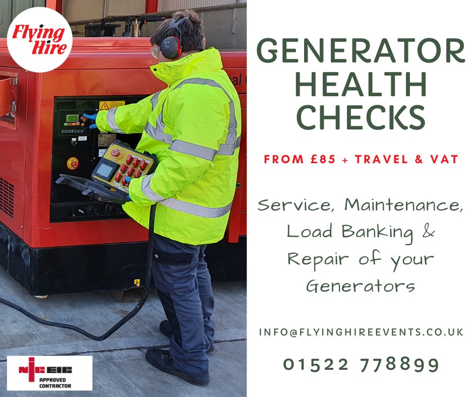 Service, Maintenance, Load Banking and Repair of your generators (Electrical Certified for Generators).

Call us today on 01522 778899 to arrange a generator health check from £85 + travel &amp; vat.

#Generators #FlyingHire #GeneratorService #GeneratorRepair #LoadBanking