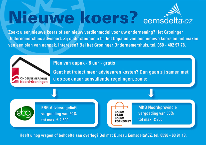 EemsdeltaEZ's tweet photo. Zoekt u als ondernemer in de Eemsdelta een nieuwe koers of een nieuw verdienmodel voor uw onderneming? Het Groninger Ondernemershuis adviseert. Zij ondersteunen u bij het bepalen van een nieuwe koers en het maken van een plan van aanpak. https://t.co/gQDL3nyHHo https://t.co/WB1zgxeoJ2