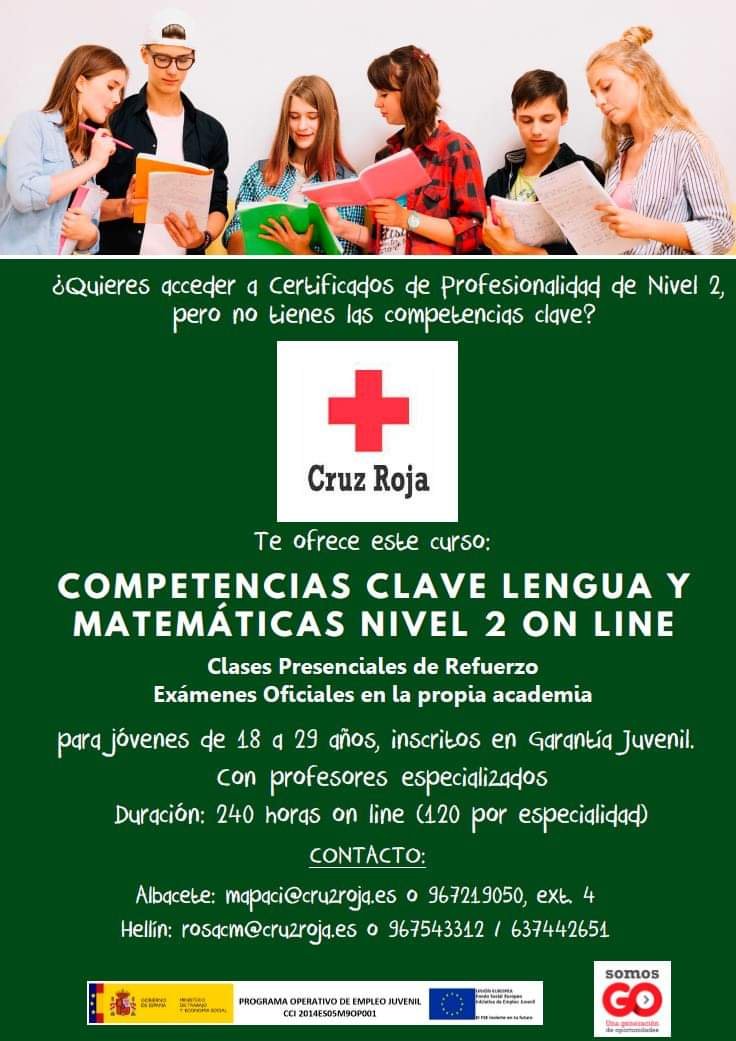 CruzRojAlbacete's tweet photo. 📢¡ATENCIÓN, últimos días, últimas plazas, aún estás a tiempo!
No dejes pasar este momento y formate o preparate las competencias clave de lengua y matemáticas.
¡Si tienes entre 18 y 29 años, es tu oportunidad!
#PlanEmpleoCruzRoja #planempleocre #jovenes #Albacete #CruzRoja https://t.co/YFjF4SywdM