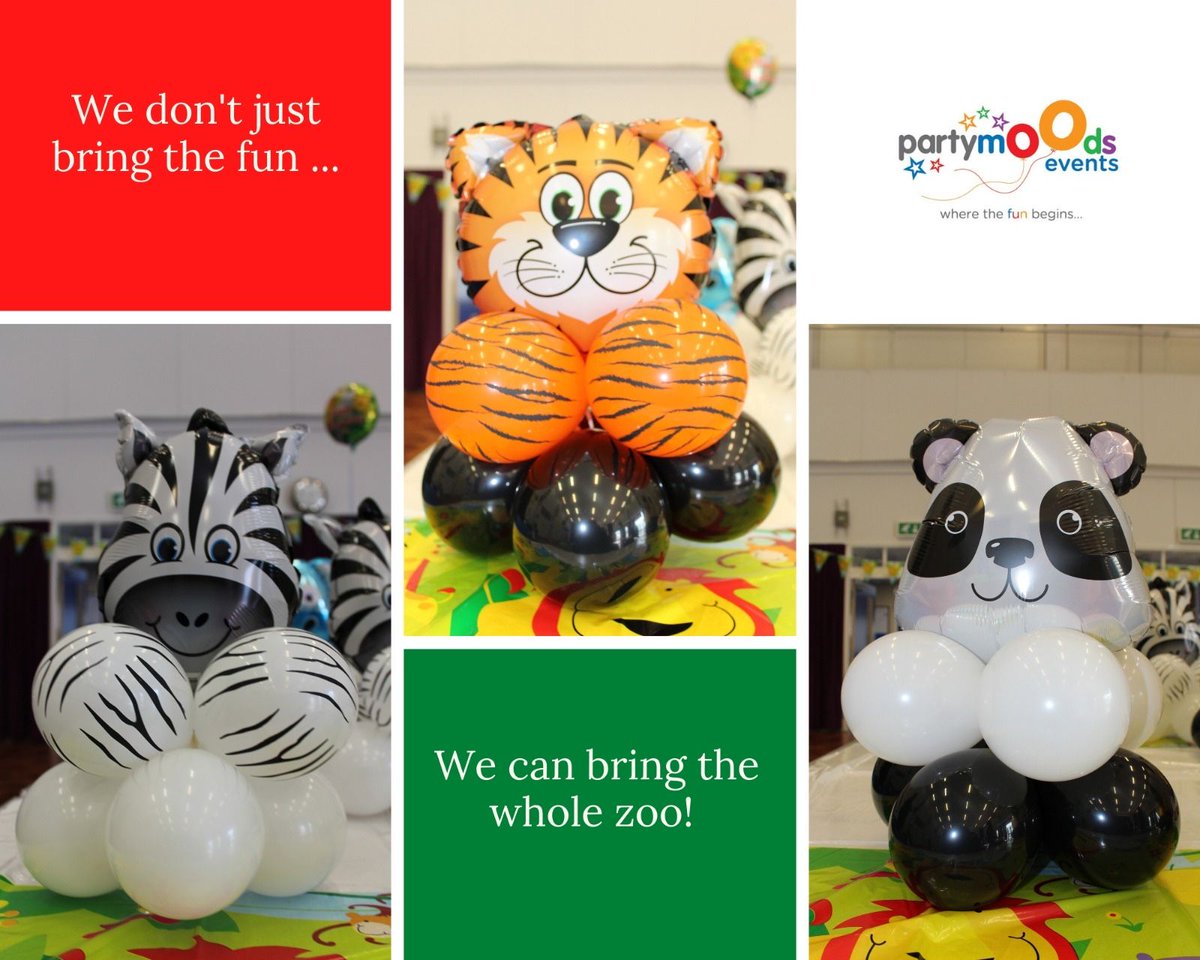 Partymoods's tweet photo. How about some #Mondaymadness to kick off your week? Partymoods brings the fun and even the zoo if that's what you need!  We love to theme parties and events to bring your vsion to life. Get in touch to make your next party 🎈 a Rooaaaring success! #animaltheme 🐯🐼🐵🦁#events https://t.co/C5q8tApfG6
