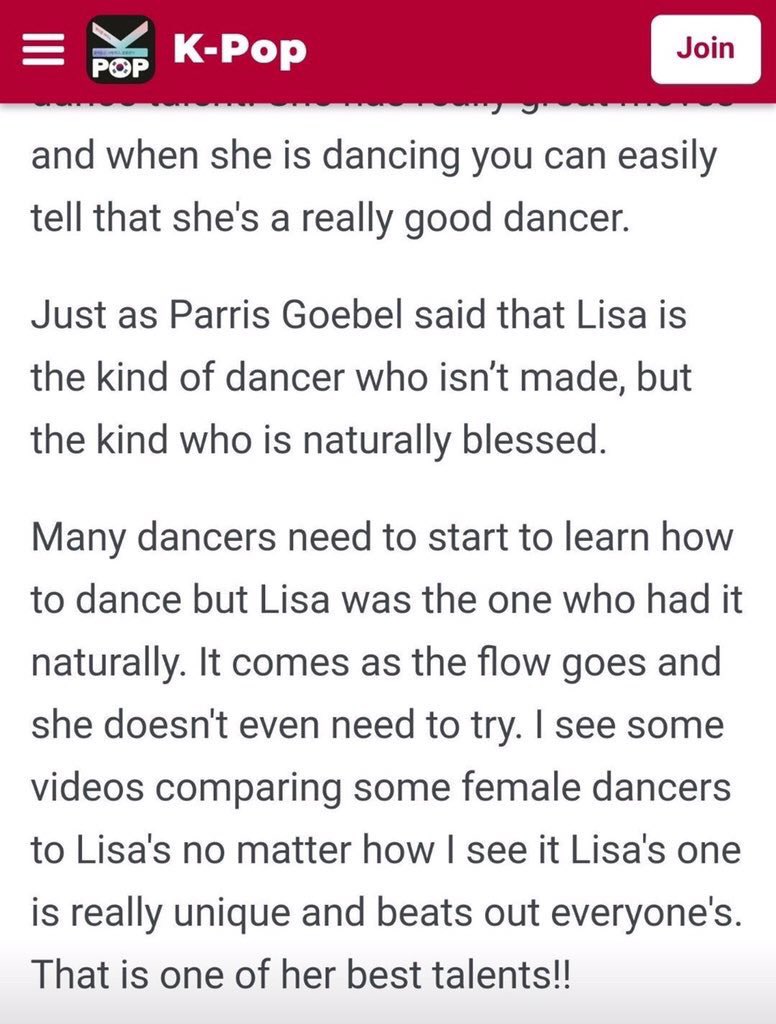 Just a thread that don't ever try to discredit lisa dancing skil:PARRIS GEOBEL if you dk who she is then go fvck off & Don't ever talk about dance..btw it's rare to see she praise kpop idol!“Lisa is the kind of dancer who isn't made,but the kind who is naturally blessed”