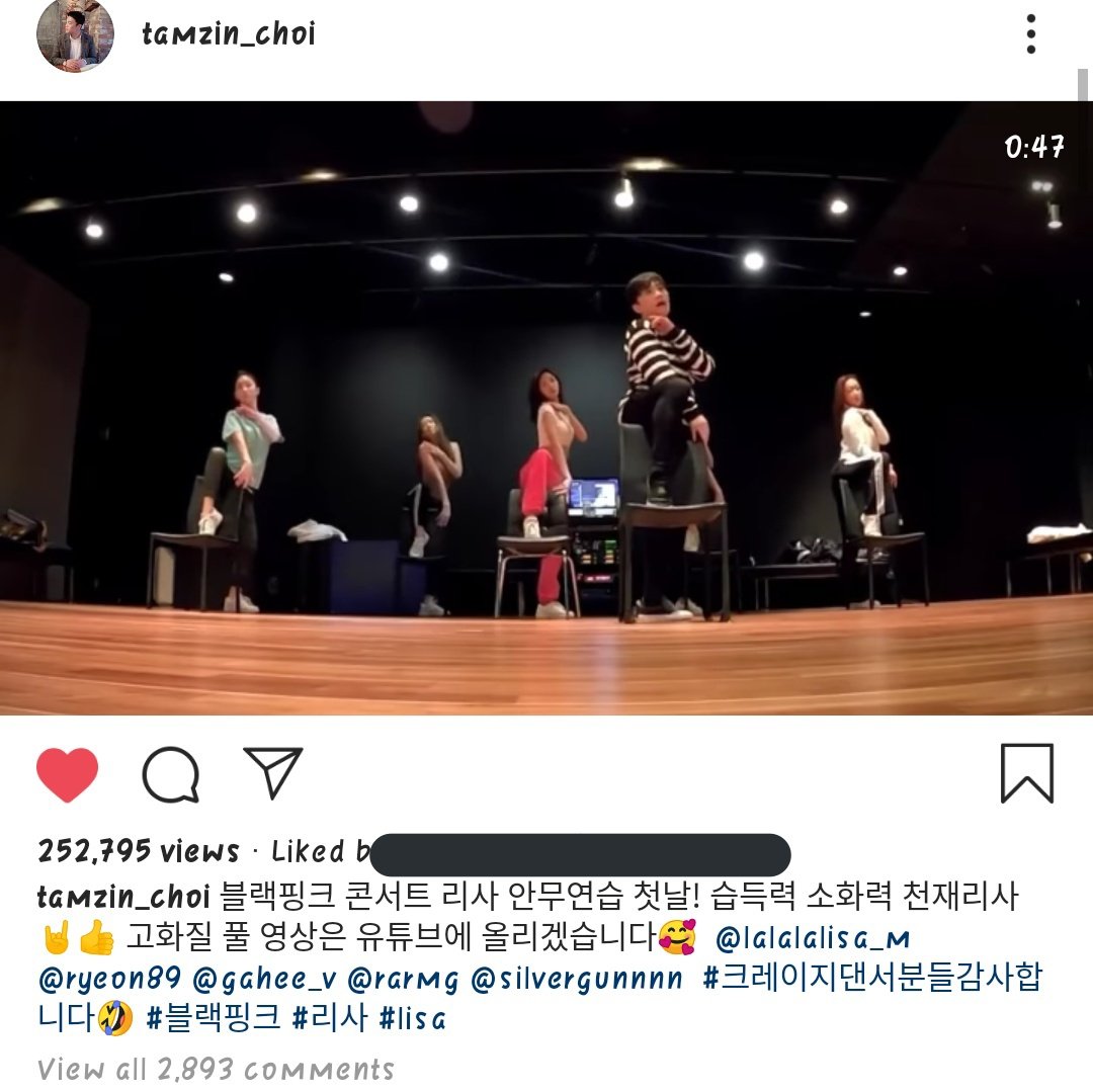 Another one he praise Lisa! He post good thing dance on ig with caption“Fist day of lisa dance practice!LISA a genius of learning and mastering”2 last pic is from good thing dance practice video on YT and he qoute on the video and here the trans! Make sure to read!