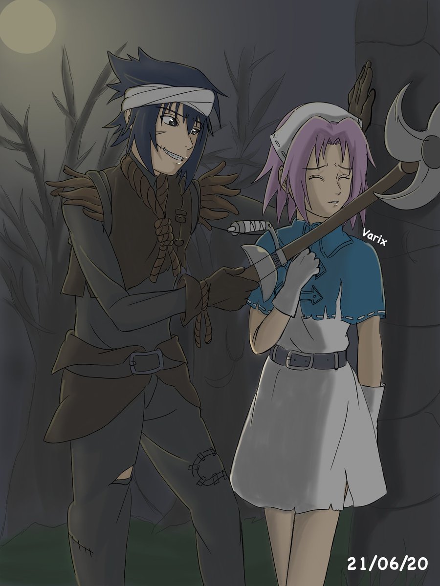 Varix_SS's tweet photo. 🌸Week 2🍅: Crossover Identity V X SS (Sasuke: The Hunter &amp; Sakura: The Doctor) 

The Doctor was supposed to escape from the game but her comrade escape without her (like cowards) 
And unfortunately, the Hunter captured her 😭😭😭

#Sasusaku #SSM20 #sasusakumonth https://t.co/tpPFOTaBtR