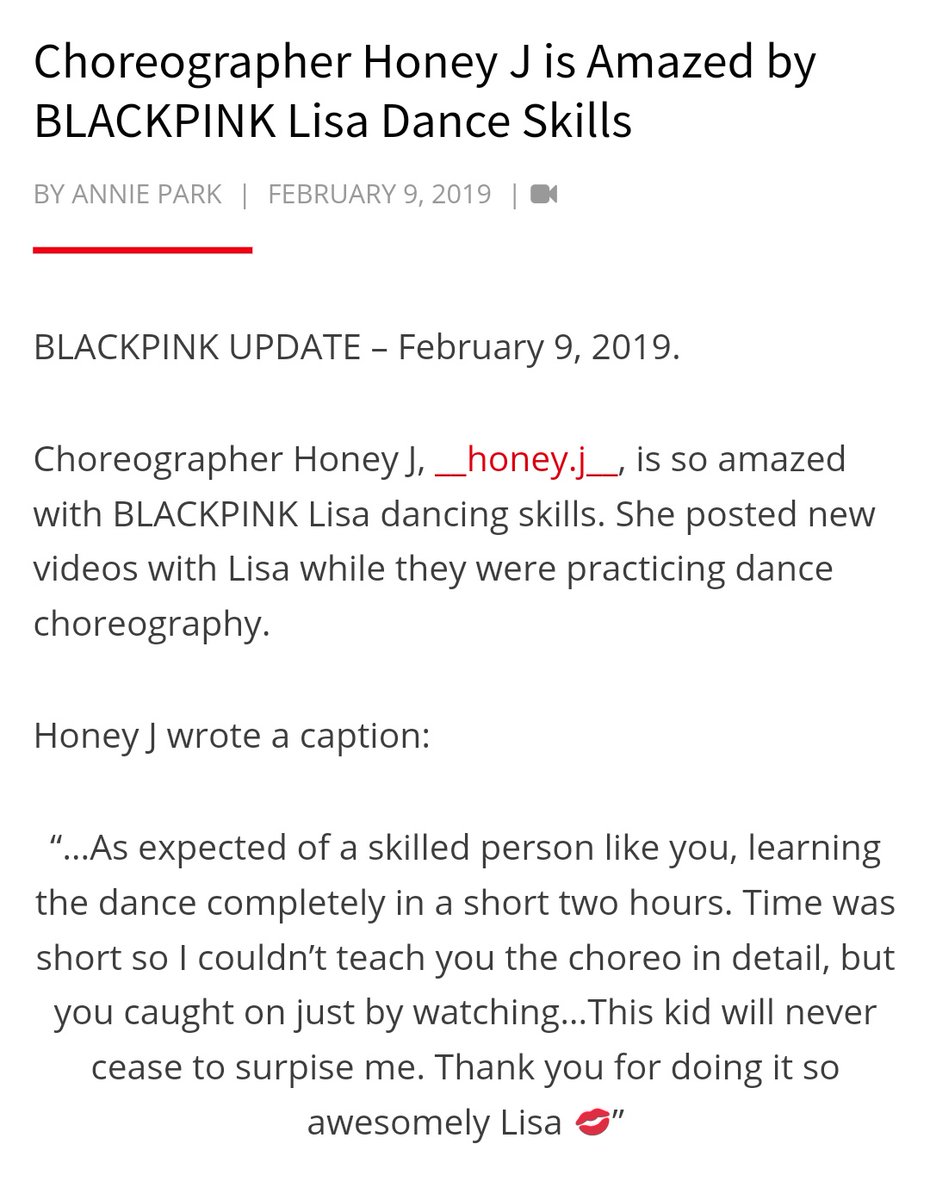 HONEY J (Dancer/Choreographer+work with many kpop artist)She posted take me dance practice with Lisa on her IG post With caption.“as expected of a skilled person like you,learning the dance completely in a short two hours,caught on just by watching,etc!Read this too!