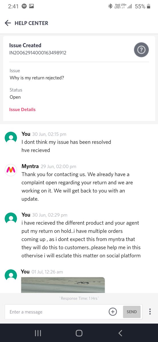 RouffTalib's tweet photo. @myntra @MyntraSupport As you promised i will recieve a call from your case manager for order id 1144309-8252918-7428203. I still dont recieve any call and neither my issue has been resolved. Please look into this asap. Really disappointed with Myntra https://t.co/jlu7z0EblO