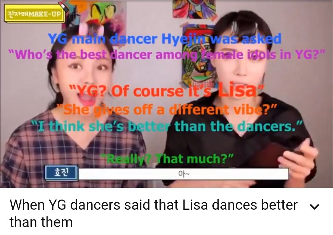 HYEJIN (YG Main dancer)Who's the best dancer among female idol in YG?“YG?Ofc its LISA”“I Think she's better than the dancers.”FACT ONLY!