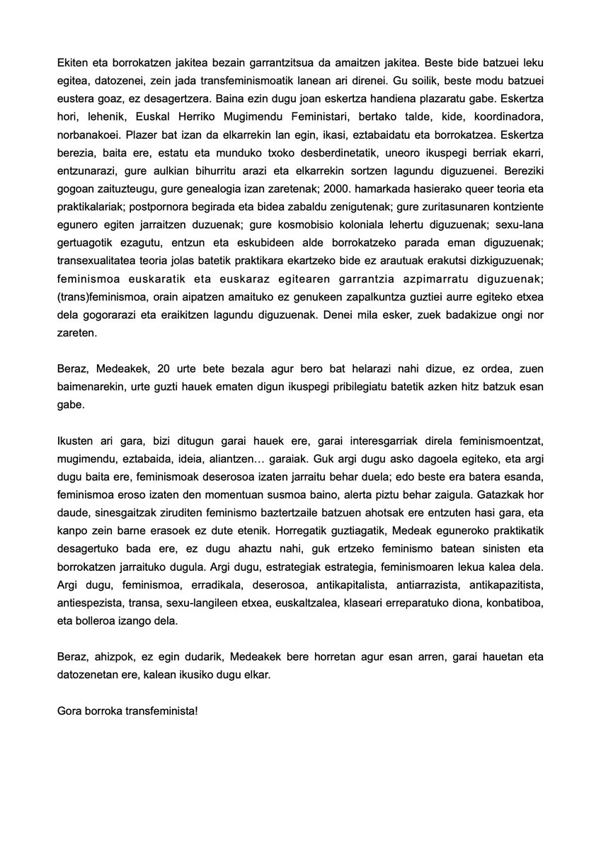MedeakTF's tweet photo. KOMUNIKATUA: PLAZER BAT IZAN DA. 
Aurten Medeakek 20 urte bete ditu, eta honekin batera, agur beroena esateko momentua iritsi zaigu. Mila esker guztiagatik, eta kaleetan ikusiko dugu elkar! https://t.co/FfHYvb50xT