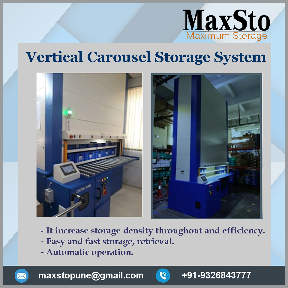 Vertical Carousel Storage System-MaxSto
-- It increase storage density throughout and efficiency
-- Easy and fast storage, retrieval
-- Automatic operation
#VerticalCarousel #storagesolutions #storage #VerticalCarouselStorageSystem #MaxSto #ShreeIndustrial