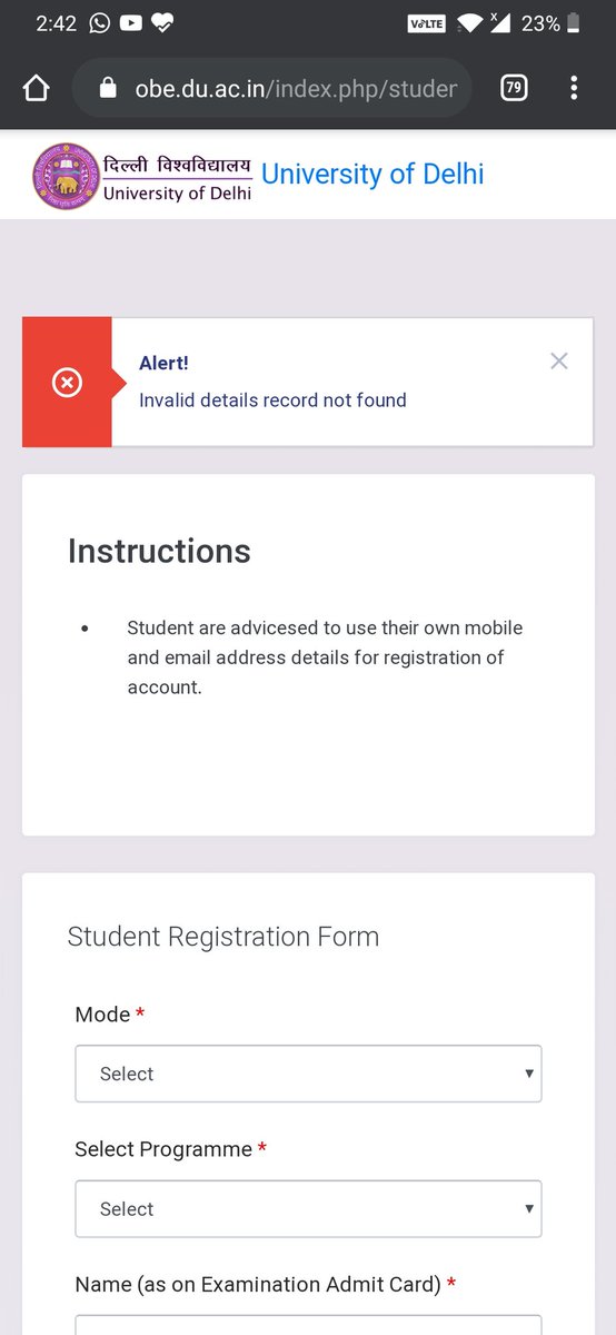 NishantRewalia's tweet photo. I am sure I can't be wrong about my own name, mode and course etc. It is DU's infrastructure that is faulty and unreliable. @ugc_india @HRDMinistry @DrRPNishank @KapilSibal @SibalAkhil   

#DuAgainstOnlineExam #Duagainstonlineexamination #ScrapOnlineOBE #scrapOBE #NoMoreWaitUGC https://t.co/ZktJoTCr9K