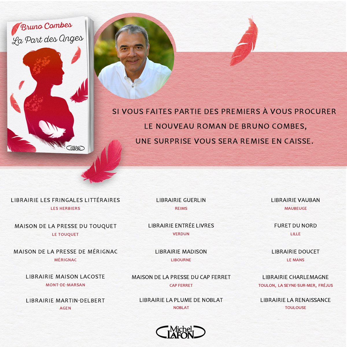 michellafon's tweet photo. Votre libraire est plein de surprises ! À partir d'aujourd'hui, les premiers qui se procureront le nouveau roman de @BrunoCombes, recevront un cadeau en caisse 🎁

La liste des librairies partenaires ici ⬇️ https://t.co/F03VjZcdn1