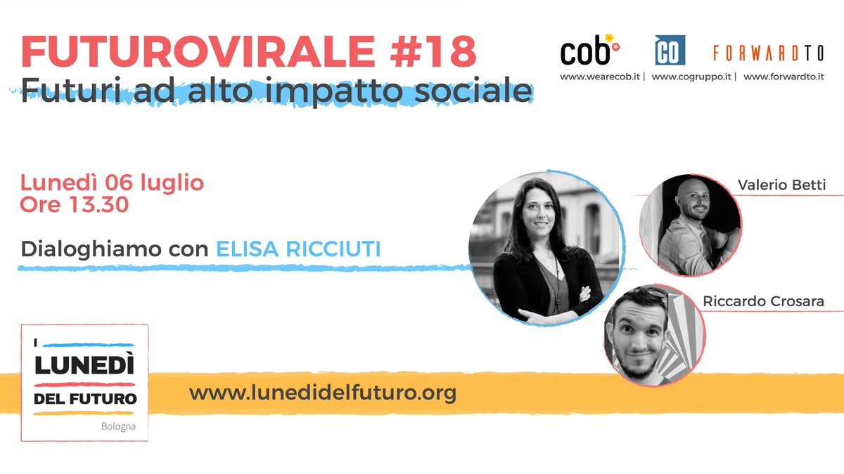 Futuri ad alto impatto sociale -  Oggi alle 13.30 ne parliamo con @ElisaRicciuti Executive Director di <a href="/CottinoImpact/">Cottino Social Impact Campus</a> 
facebook.com/events/1934386…
#futuro #anticipazione #foresight #Socialinnovation #Socialimpact #impact #socinn #socent <a href="/impactinvesting/">Impact Investing</a>