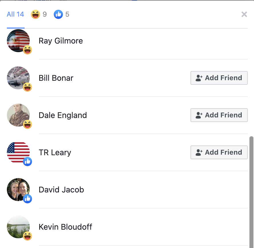 Here is a list of the people who "liked" his "joke" about Lorenzo's murder. I am curious to find out how many of these people are currently in law enforcement.