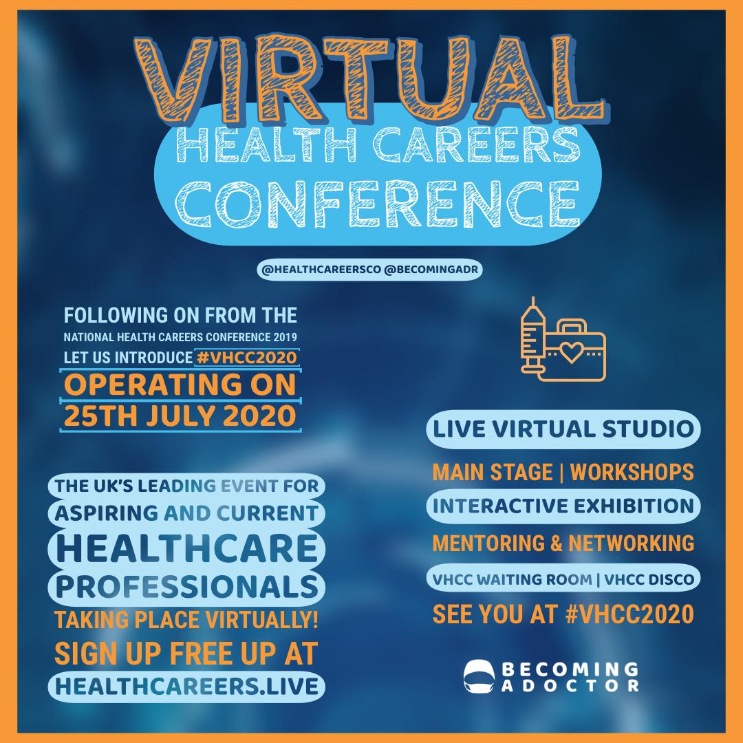 healthcareersco's tweet photo. 📢 Virtual Health Careers Conference #VHCC2020
📅 Sat 25 July 2020
🌇 Virtual Stage | Workshops | Mentoring | Networking & more
Aspiring or Current medical/healthcare student? Doctor? Nurse? Dentist? PA? Healthcare professional?
✅Sign up FREE: https://t.co/9FUyxwsK6P
#NHS⭐ https://t.co/c6yLMk3aE4