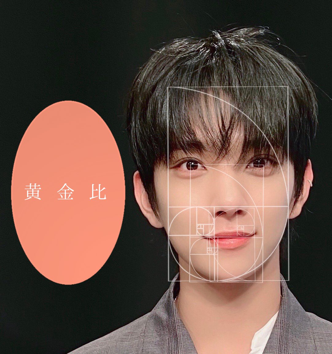 m_o___co's tweet photo. いつぞやの大学の課題で、黄金比(1:1.618)と白銀比(1:√2)について調べるというものがありましたので、せぶんてぃーんのお顔を検証しました
赤い丸は黄金比、水色丸は白銀比となっており、①顔の形がどちらに近いか調べる ②顔のパーツの比率を調べる という方法で検証しました→ https://t.co/JhQWFSYJUA
