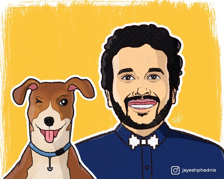 jayeshthinks's tweet photo. I love how kind and loving @SahilBulla is with animals! Tag him in the comments below
.
.
.
#sahilshah #bagel #kemcho #eic #eastindiacomedy #mondaykepunday #illustration #digitalart #photoshop #characterdesign #caricature #fanart  #doglove #animallove #wacom  #indiehabitat https://t.co/PX0fT4AcUF