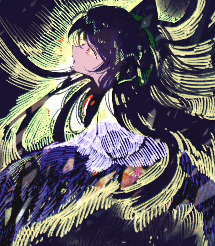 reiuji utsuho 1girl solo long hair wings brown hair bow shirt  illustration images