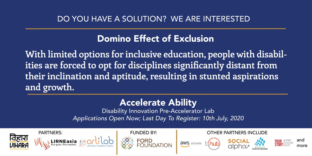 Viharadotasia's tweet photo. #AccelerateAbility is a disability innovations pre-accelerator lab for enabling early-stage startups to design contextual, usable, and affordable interventions for people with disabilities.
Learn More: https://t.co/Yd5l5Q4lku
#ViharaInnovationNetwork #DisabilitySolutions https://t.co/nEGwHETfZH
